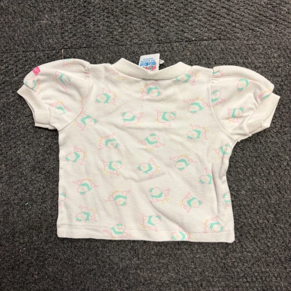 Vintage OshKosh Bgosh Baby Girl Bird Print Puff Sleeve Tee 12 Months USA Made